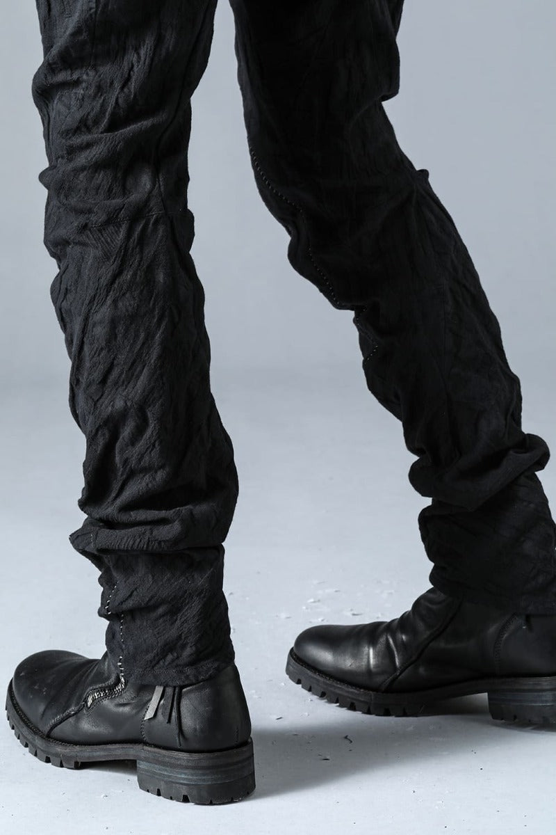 SCAB Patchwork Jacquard Stretch Cotton Overlock Twisted Curved Slim Pants Black