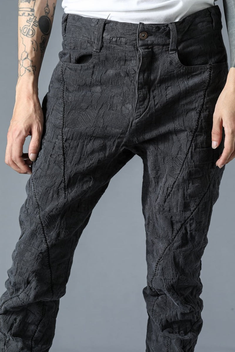 SCAB Patchwork Jacquard Stretch Cotton Overlock Twisted Curved Slim Pants Charcoal