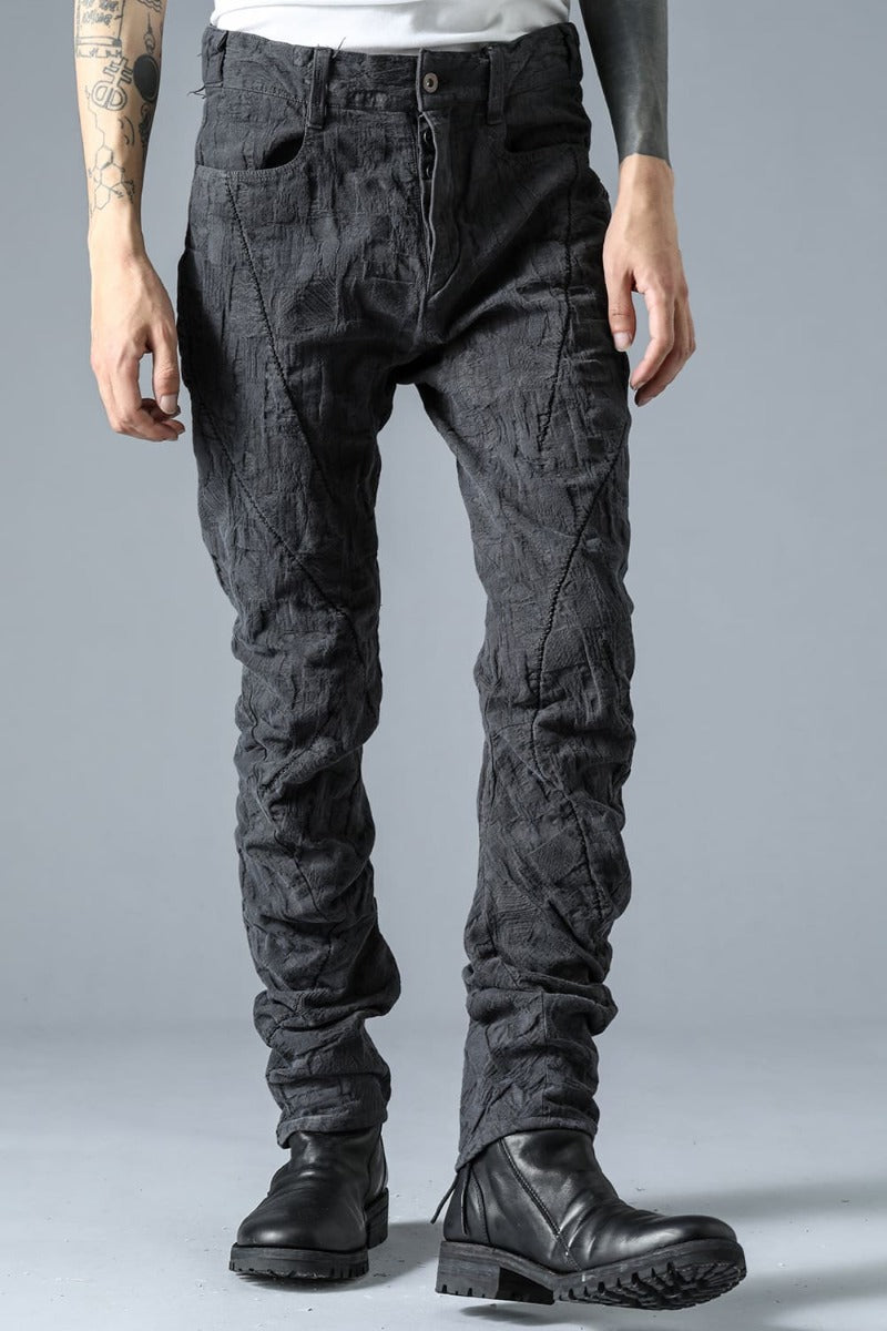 SCAB Patchwork Jacquard Stretch Cotton Overlock Twisted Curved Slim Pants Charcoal