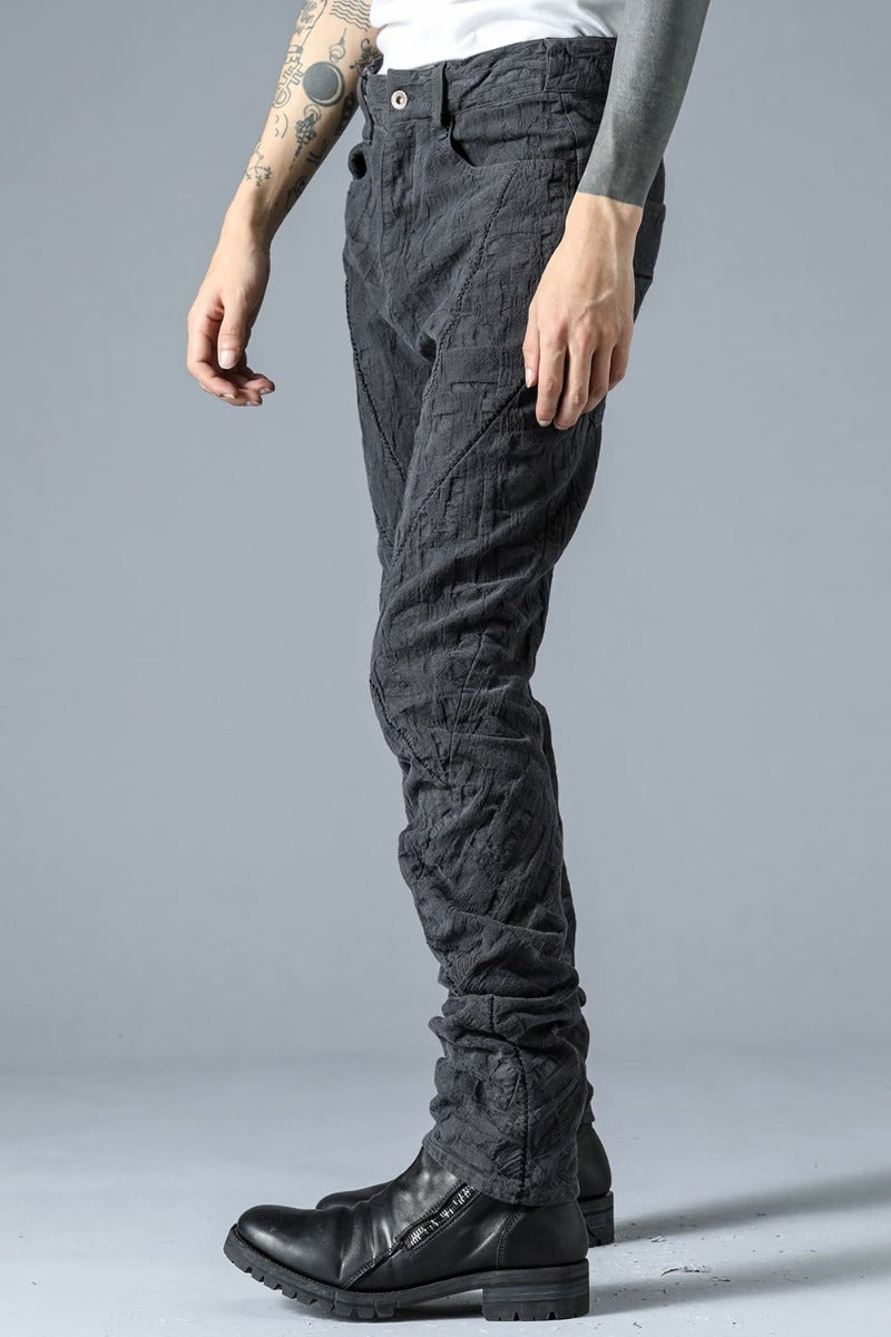 SCAB Patchwork Jacquard Stretch Cotton Overlock Twisted Curved Slim Pants Charcoal