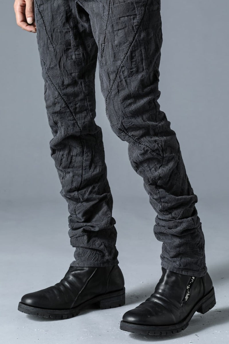 SCAB Patchwork Jacquard Stretch Cotton Overlock Twisted Curved Slim Pants Charcoal