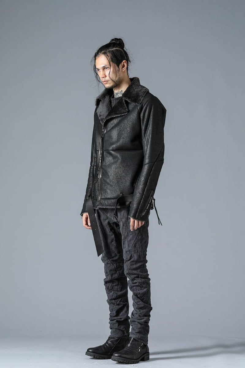 SCAB Patchwork Jacquard Stretch Cotton Overlock Twisted Curved Slim Pants Charcoal