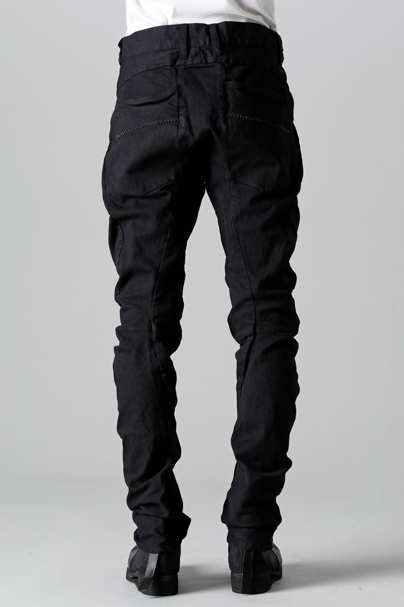 Hyper Stretch Cotton Denim Overlock Twist Curve Slim Trousers  Black