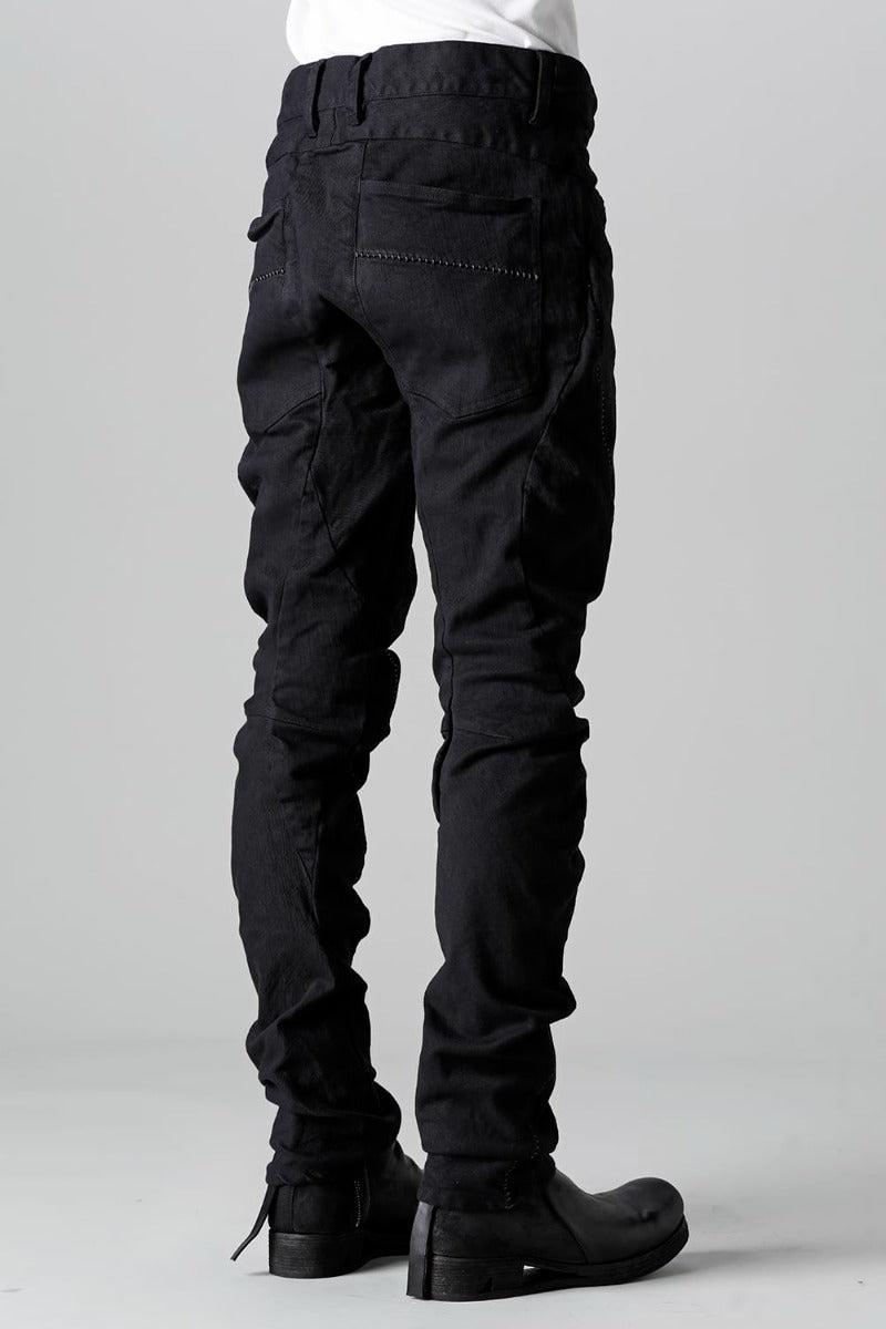 Hyper Stretch Cotton Denim Overlock Twist Curve Slim Trousers  Black