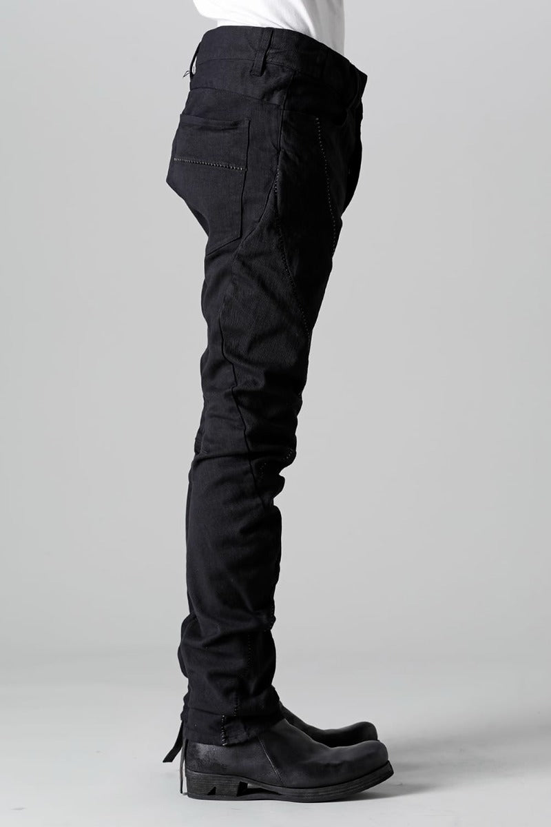 Hyper Stretch Cotton Denim Overlock Twist Curve Slim Trousers  Black