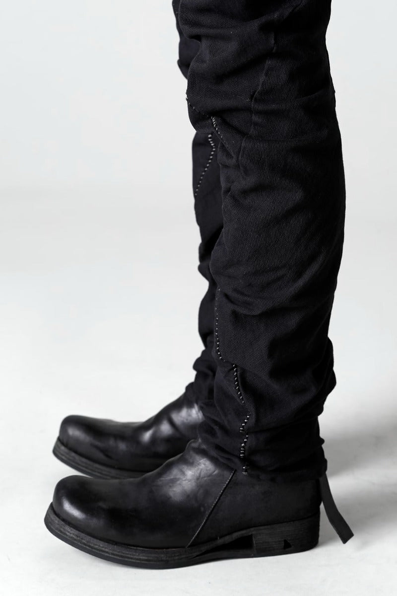 Hyper Stretch Cotton Denim Overlock Twist Curve Slim Trousers  Black