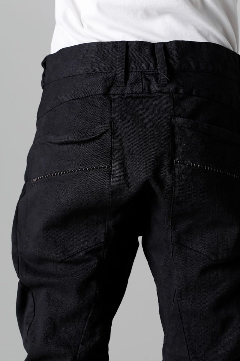 Hyper Stretch Cotton Denim Overlock Twist Curve Slim Trousers  Black