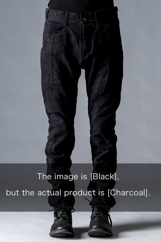 Hyper Stretch Cotton Denim Overlock Twist Curve Slim Trousers  Charcoal