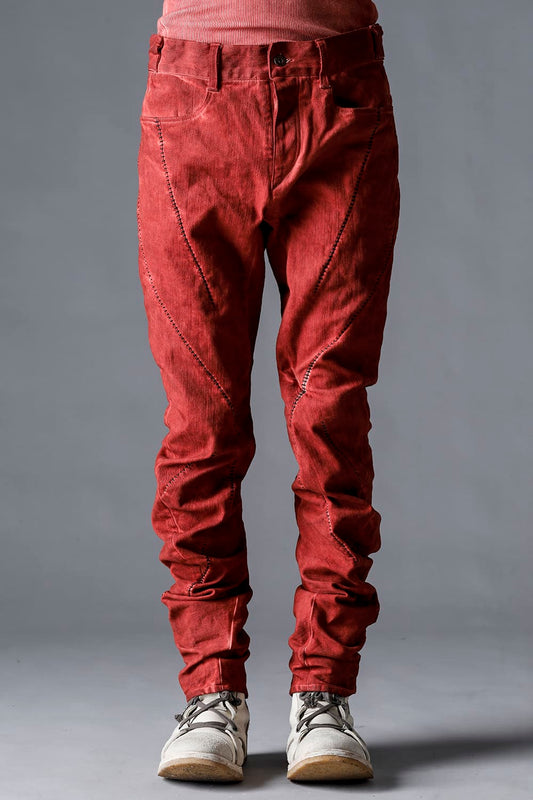 Hyper Stretch Cotton Denim Overlock Twist Curve Slim Trousers  Brick