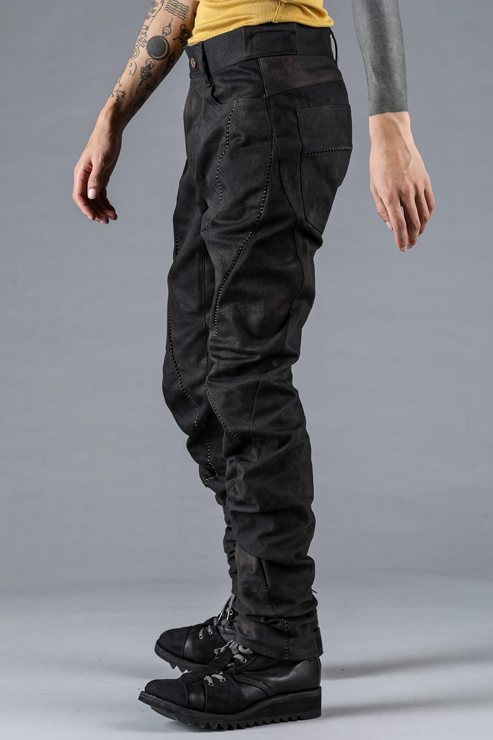 Stretch Denim Overlock Twist Curve Slim Pants Dust