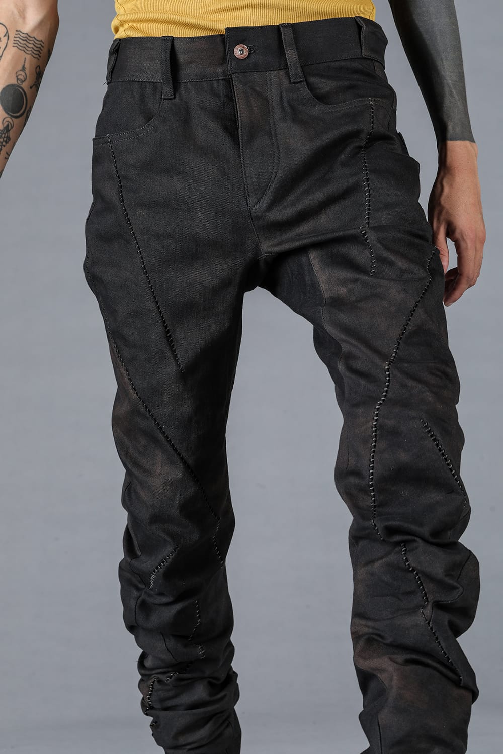 Stretch Denim Overlock Twist Curve Slim Pants Dust