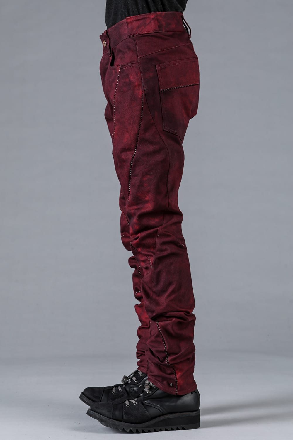 Stretch Denim Overlock Twist Curve Slim Pants Red