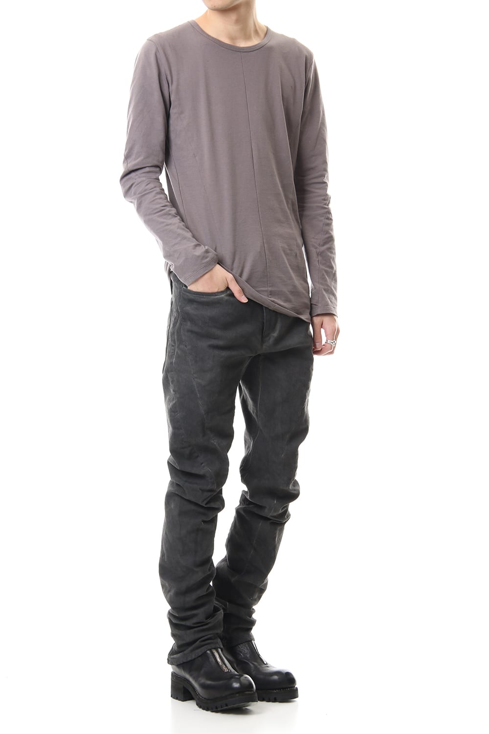 Over Cold Dyed Curve Slim Pants Charcoal