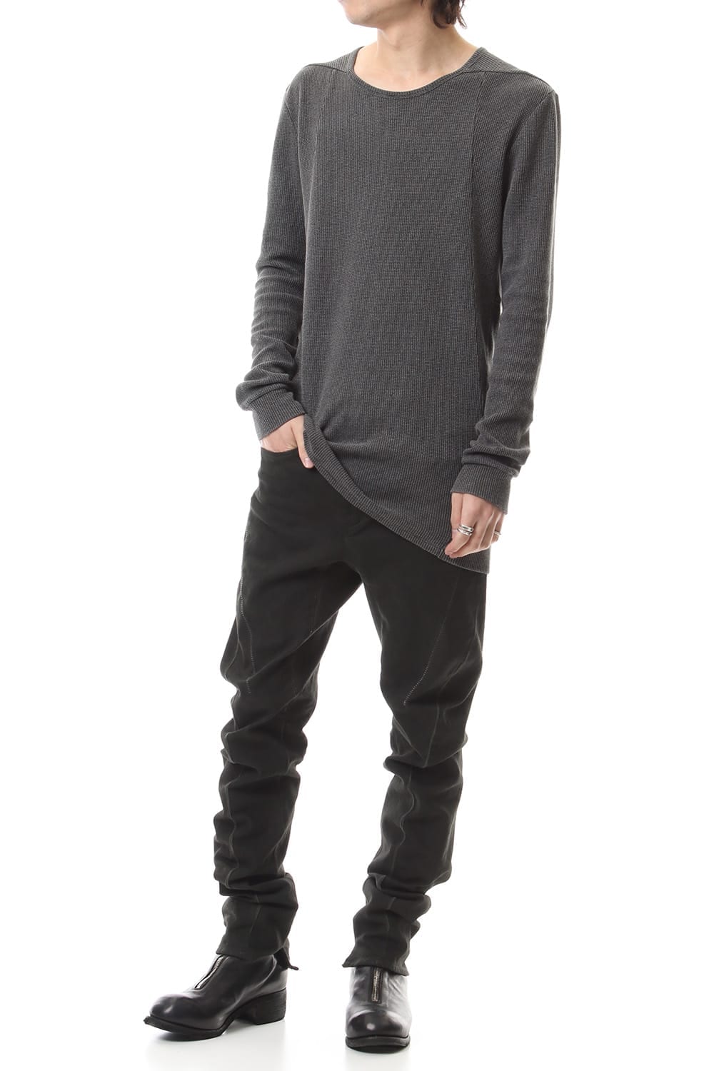 Over Cold Dyed Curve Slim Pants Charcoal Khaki