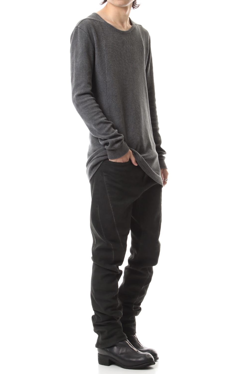 Over Cold Dyed Curve Slim Pants Charcoal Khaki