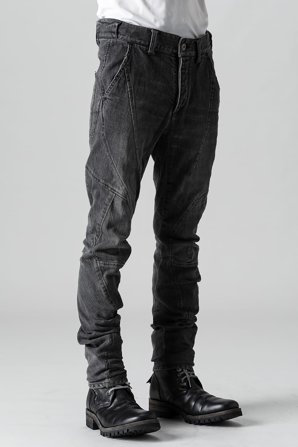 Indigo Denim Over-Dye Twisted Slim Pants Bleach Black