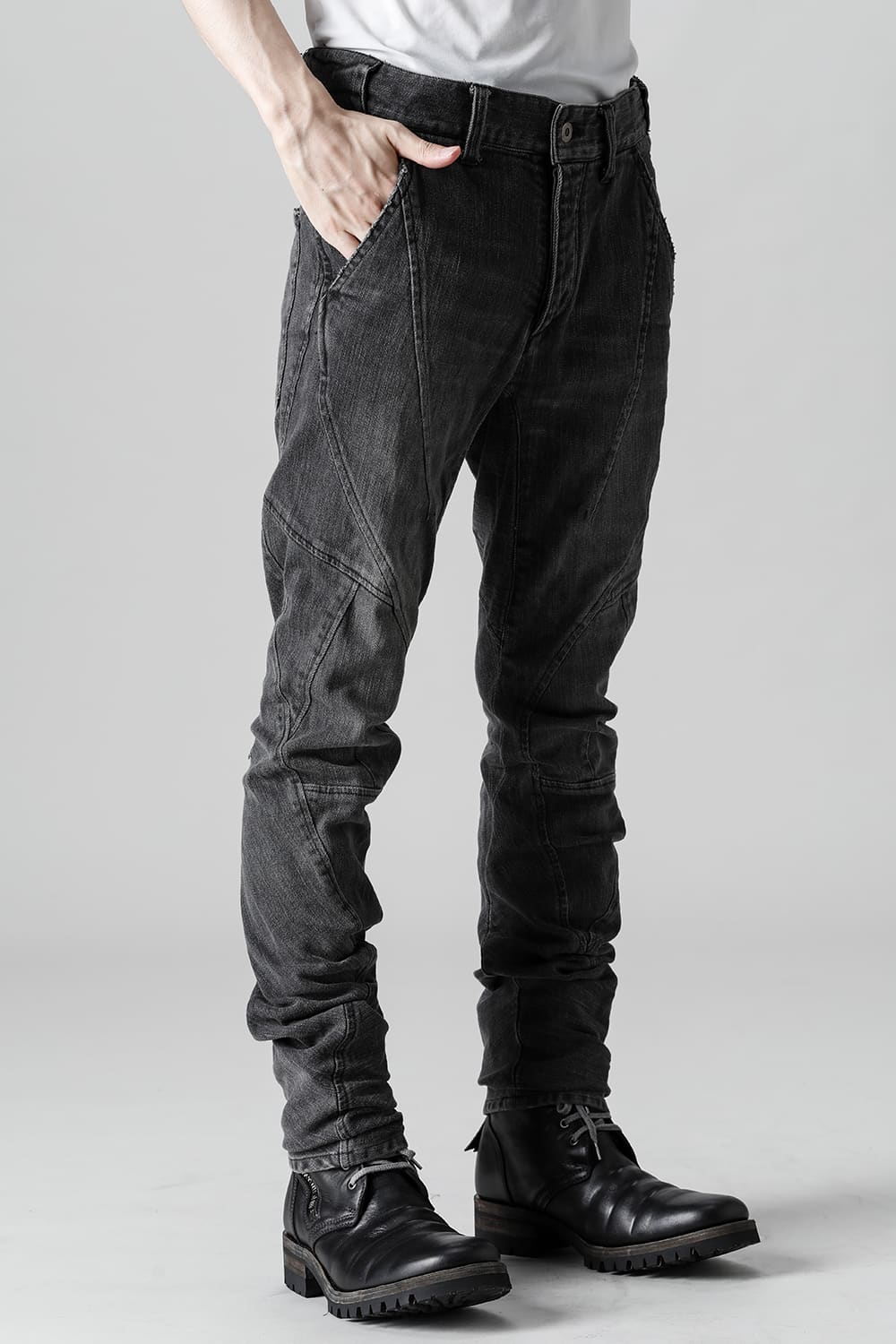 Indigo Denim Over-Dye Twisted Slim Pants Bleach Black