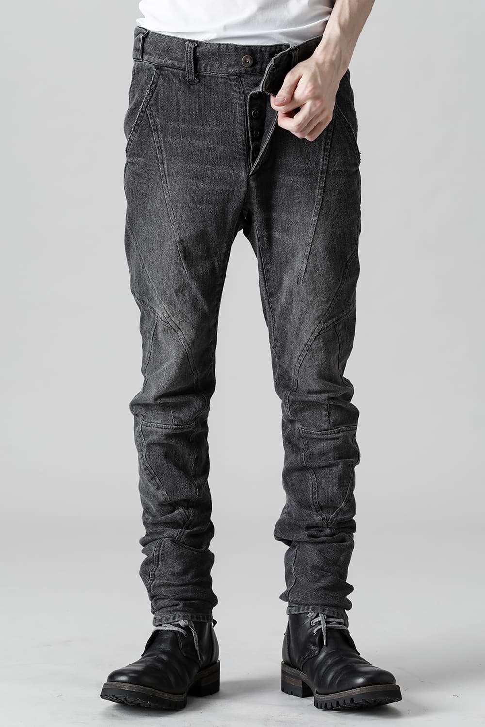 Indigo Denim Over-Dye Twisted Slim Pants Bleach Black