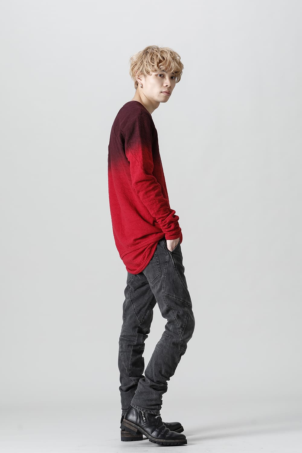 Indigo Denim Over-Dye Twisted Slim Pants Bleach Black