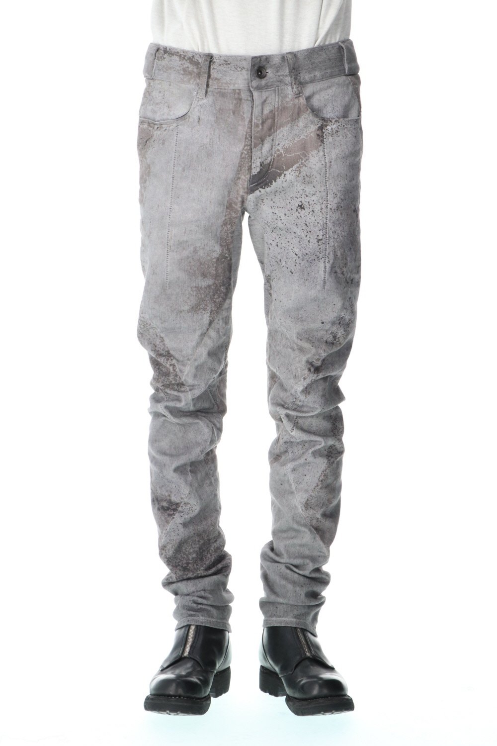Over Cold Dye Print 3D Curved Slim Pants