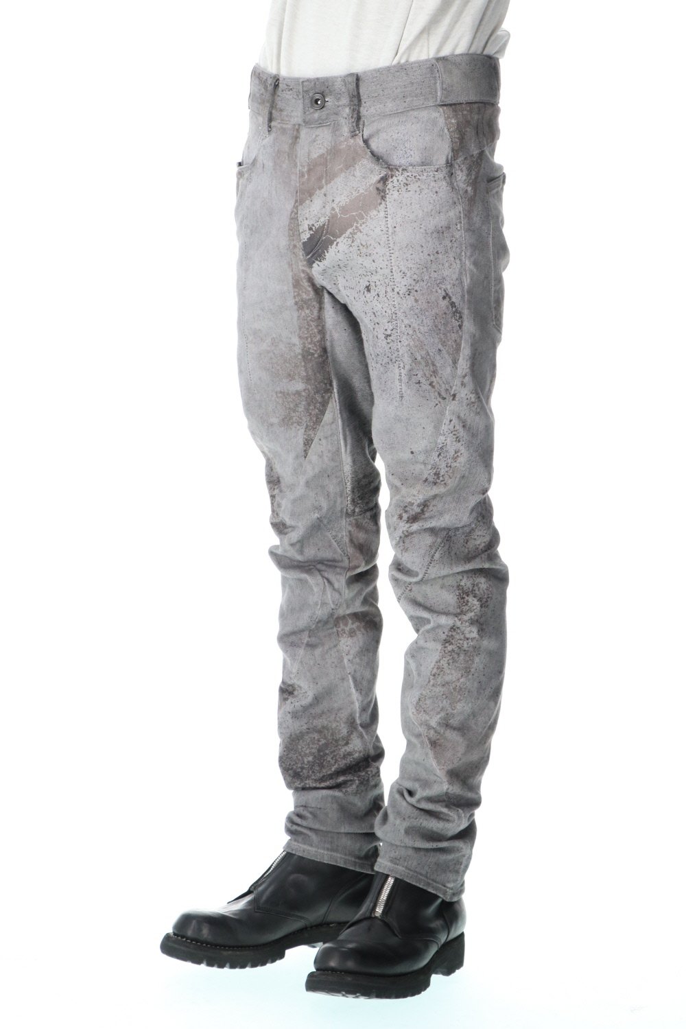 Over Cold Dye Print 3D Curved Slim Pants