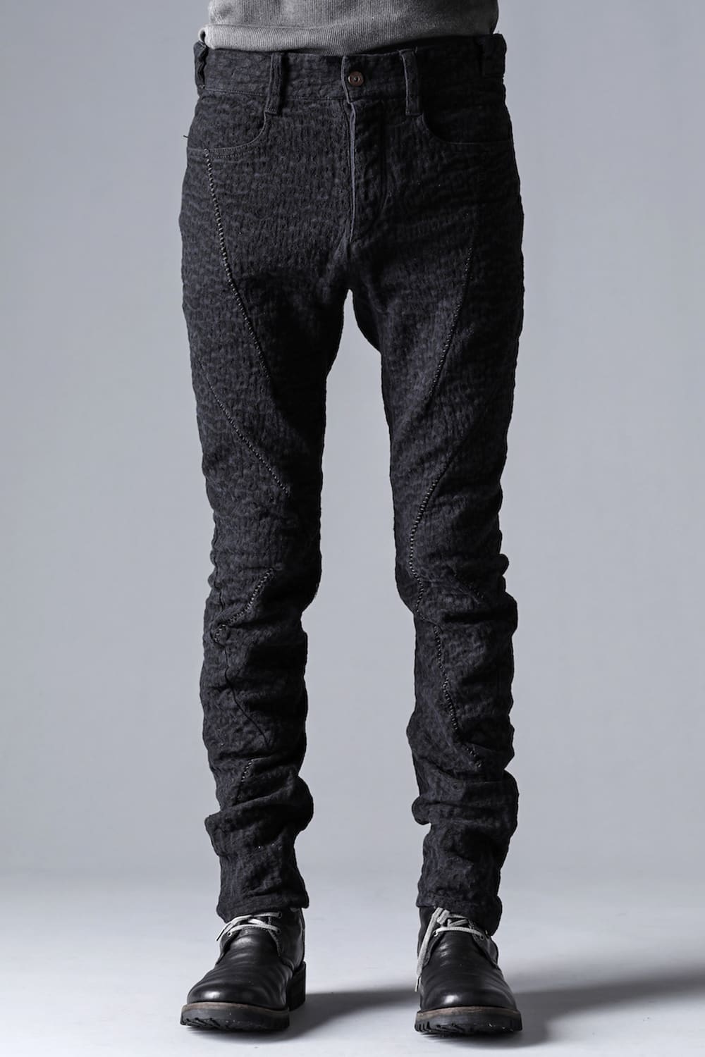 Scab Jagged Stretch Cotton Denim Overlock Twisted Curved Slim Pants