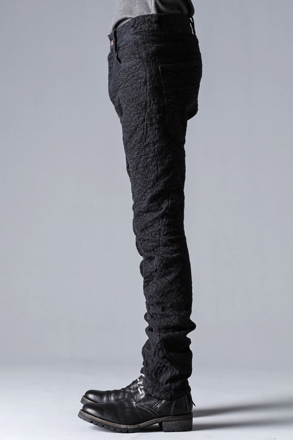 Scab Jagged Stretch Cotton Denim Overlock Twisted Curved Slim Pants