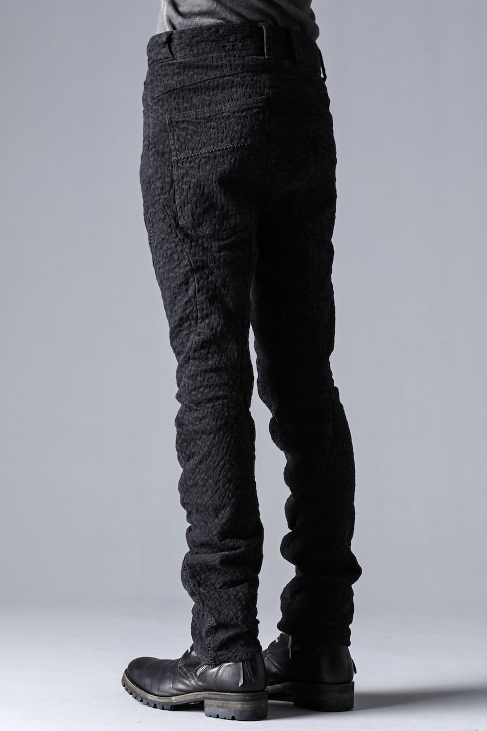 Scab Jagged Stretch Cotton Denim Overlock Twisted Curved Slim Pants