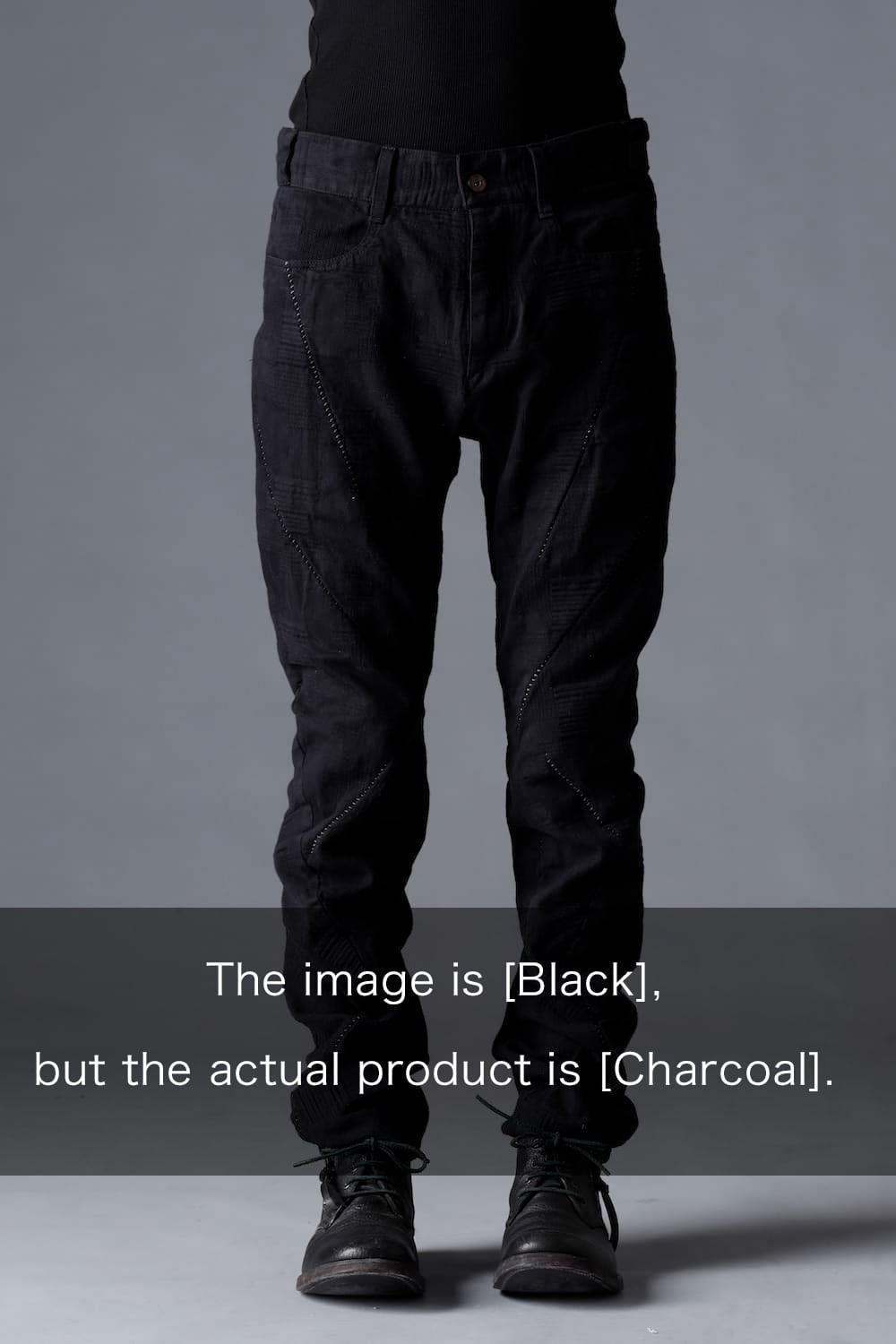 Patchwork Jacquard Stretch Cotton Overlock Twist Curve Slim Trousers  Charcoal