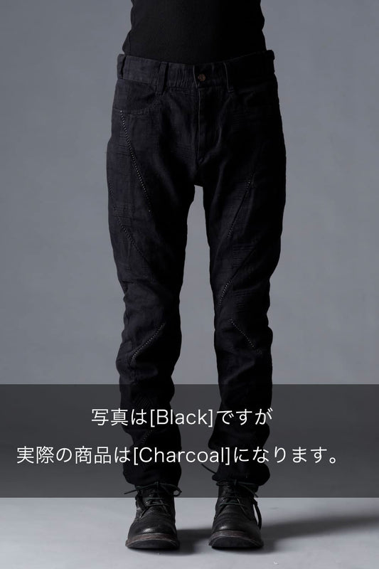 Patchwork Jacquard Stretch Cotton Overlock Twist Curve Slim Trousers  Charcoal