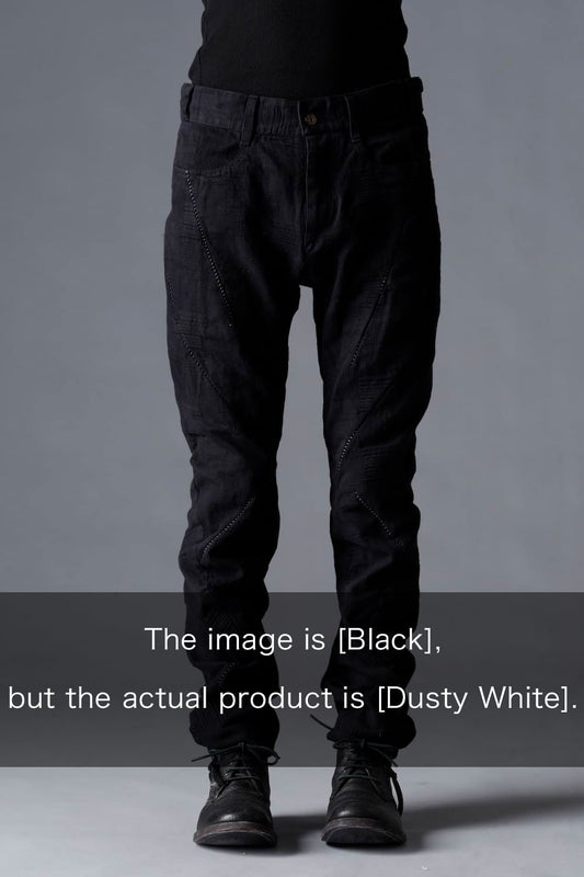 Patchwork Jacquard Stretch Cotton Overlock Twist Curve Slim Trousers  Dusty White