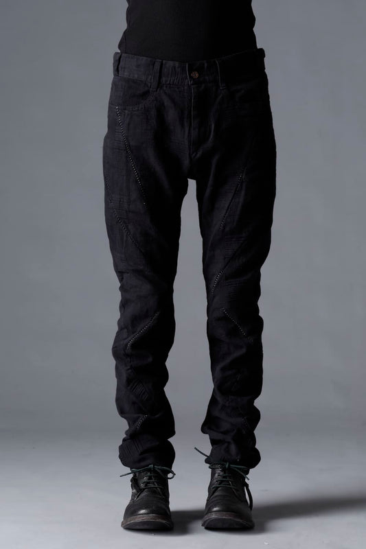 Patchwork Jacquard Stretch Cotton Overlock Twist Curve Slim Trousers  Black