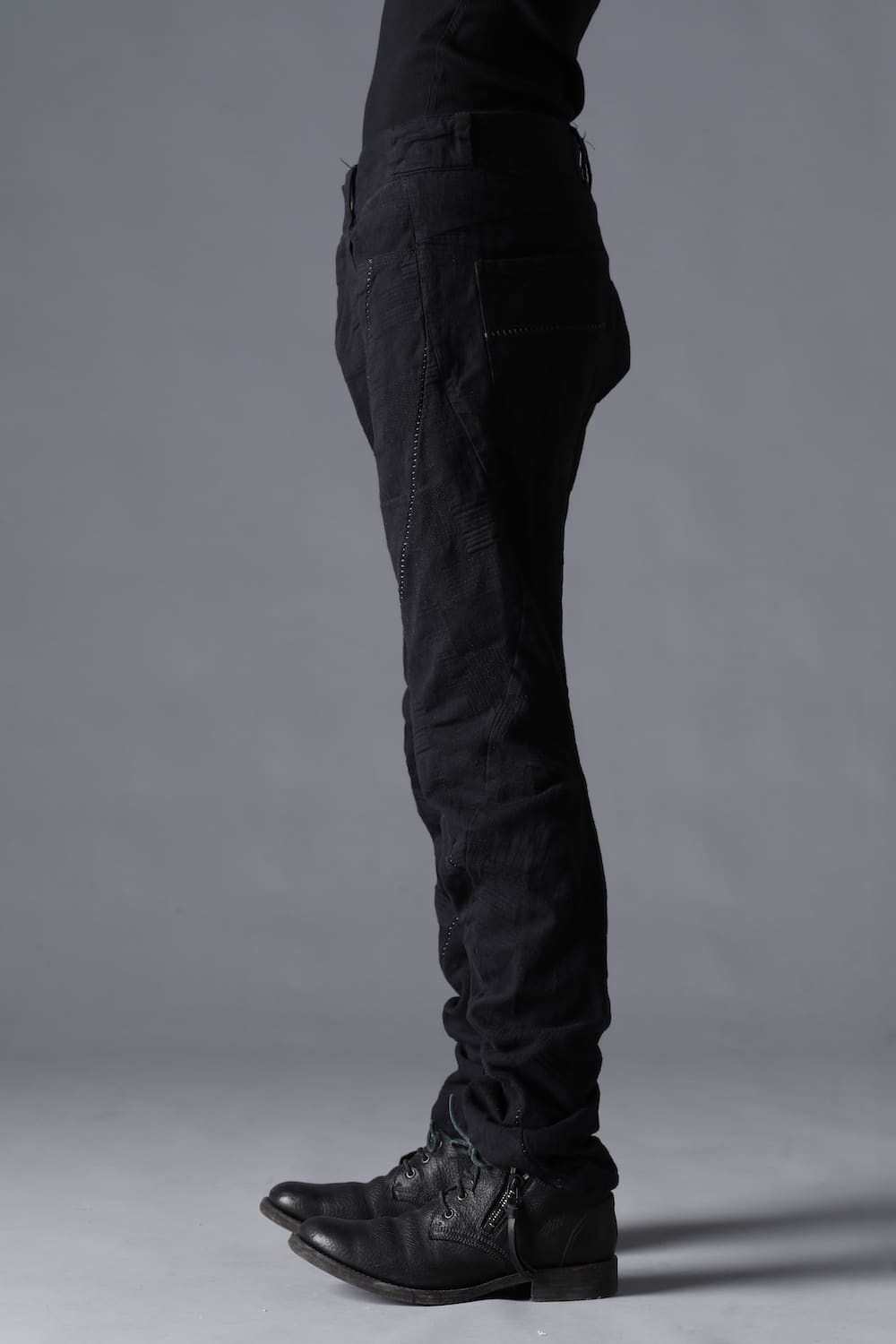 Patchwork Jacquard Stretch Cotton Overlock Twist Curve Slim Trousers  Charcoal