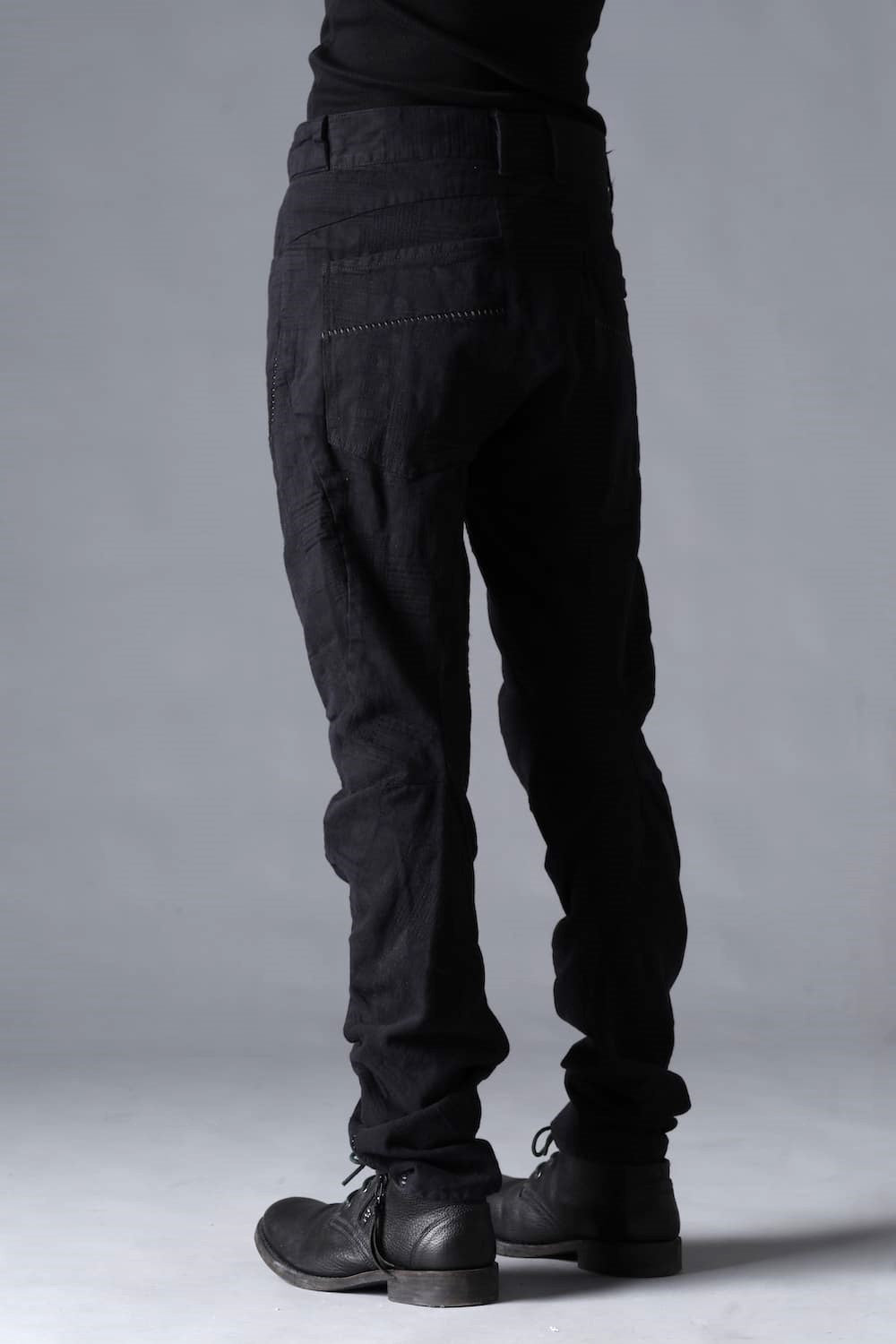 Patchwork Jacquard Stretch Cotton Overlock Twist Curve Slim Trousers  Charcoal