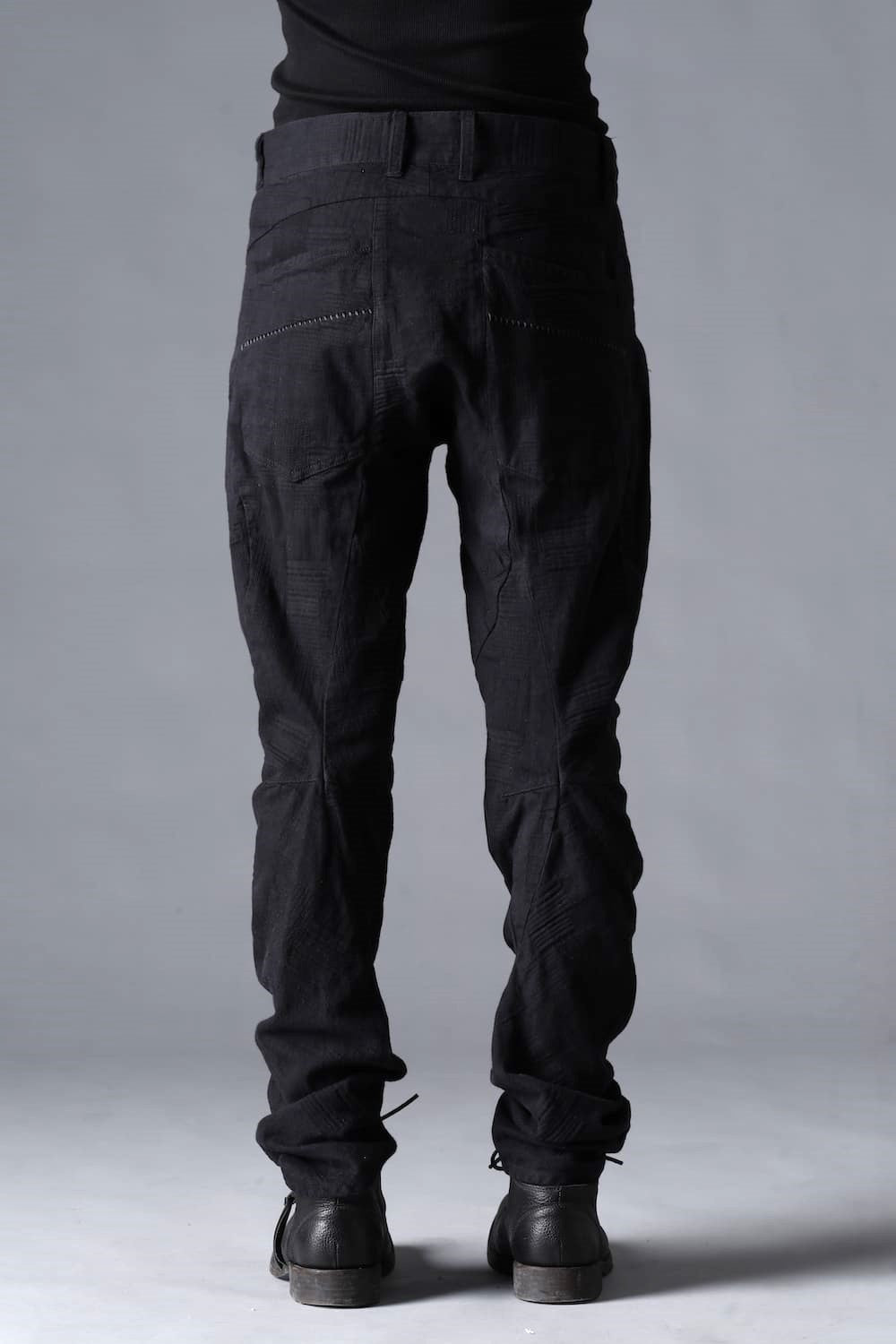 Patchwork Jacquard Stretch Cotton Overlock Twist Curve Slim Trousers  Black