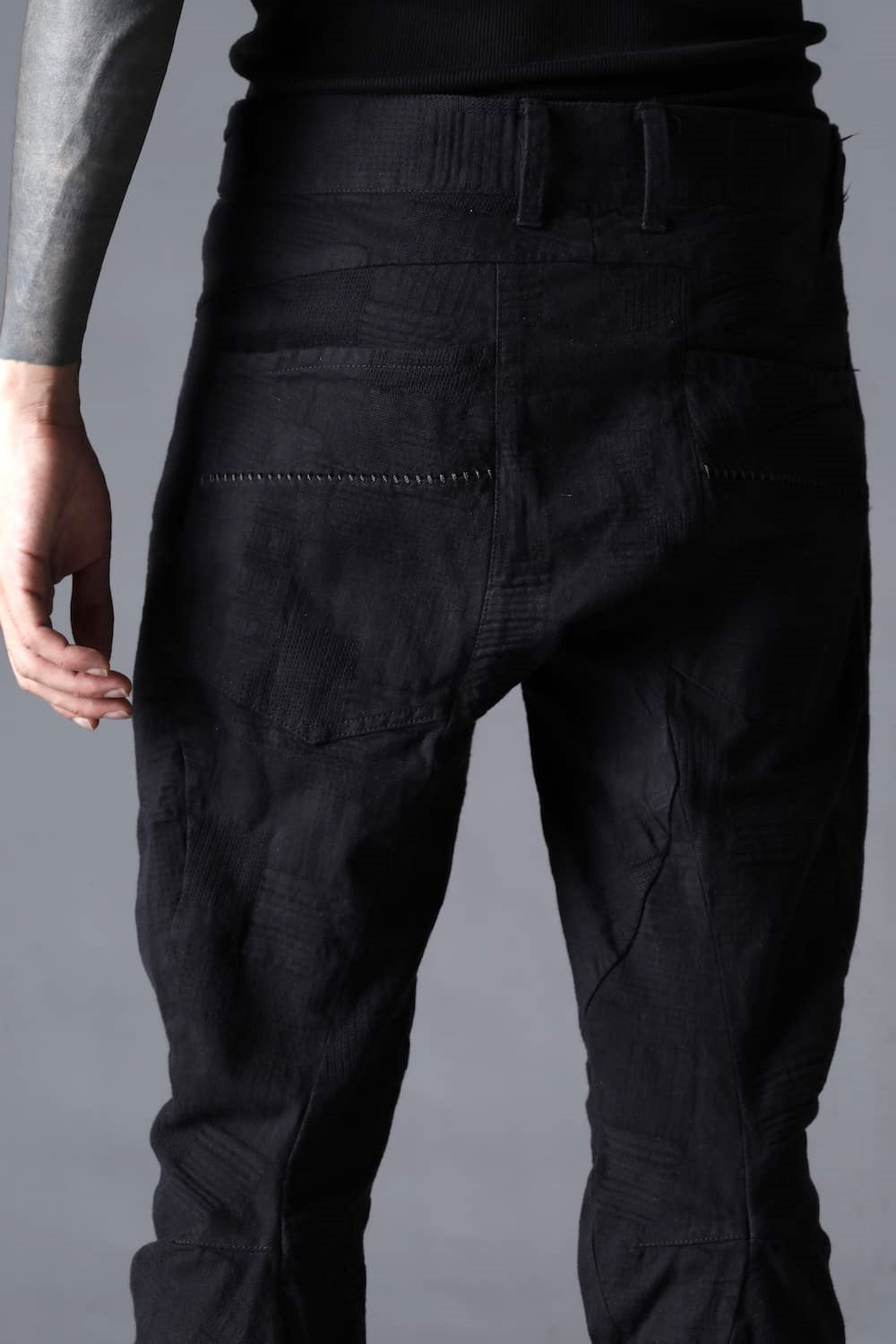 Patchwork Jacquard Stretch Cotton Overlock Twist Curve Slim Trousers  Black