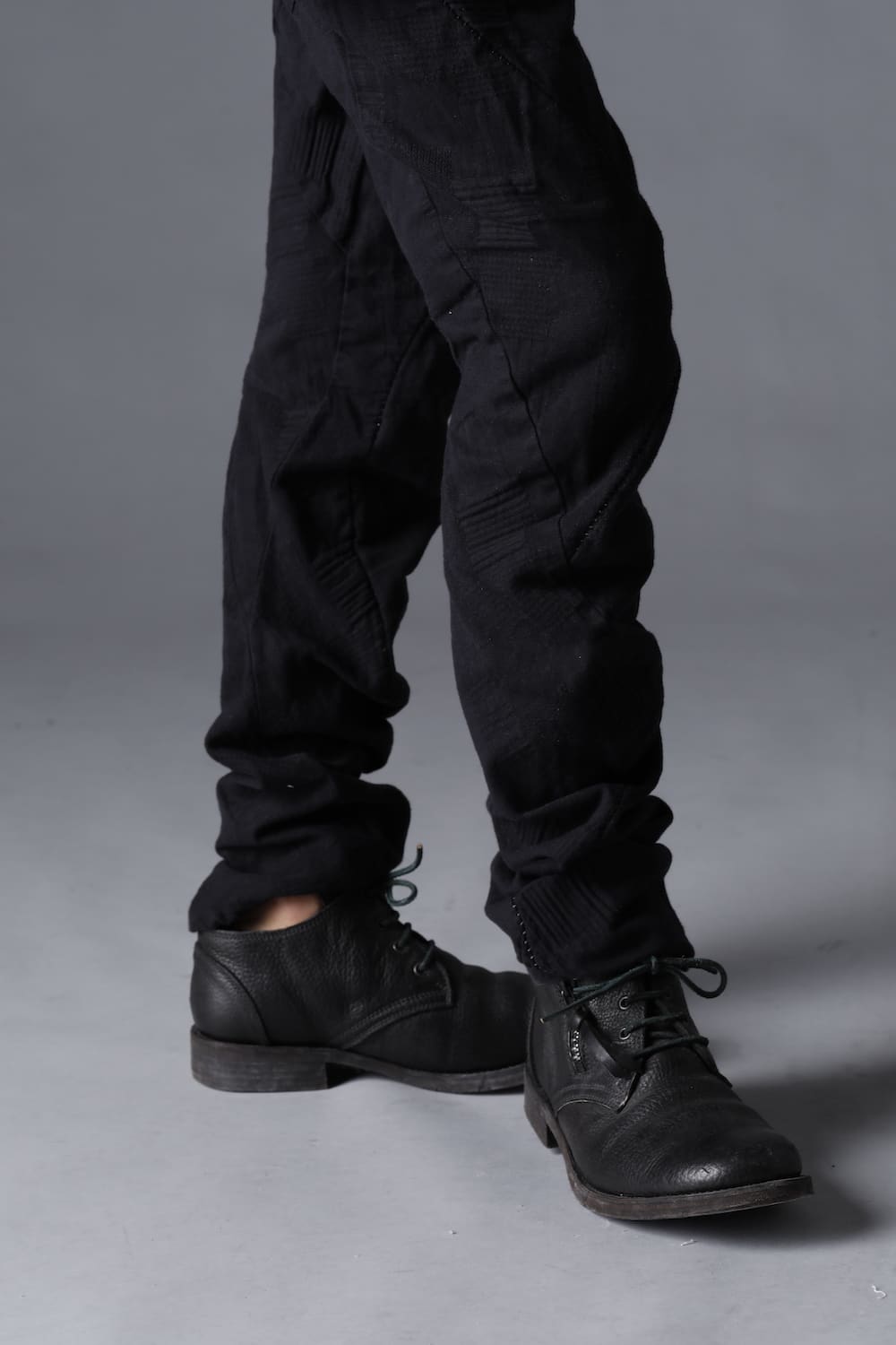 Patchwork Jacquard Stretch Cotton Overlock Twist Curve Slim Trousers  Black