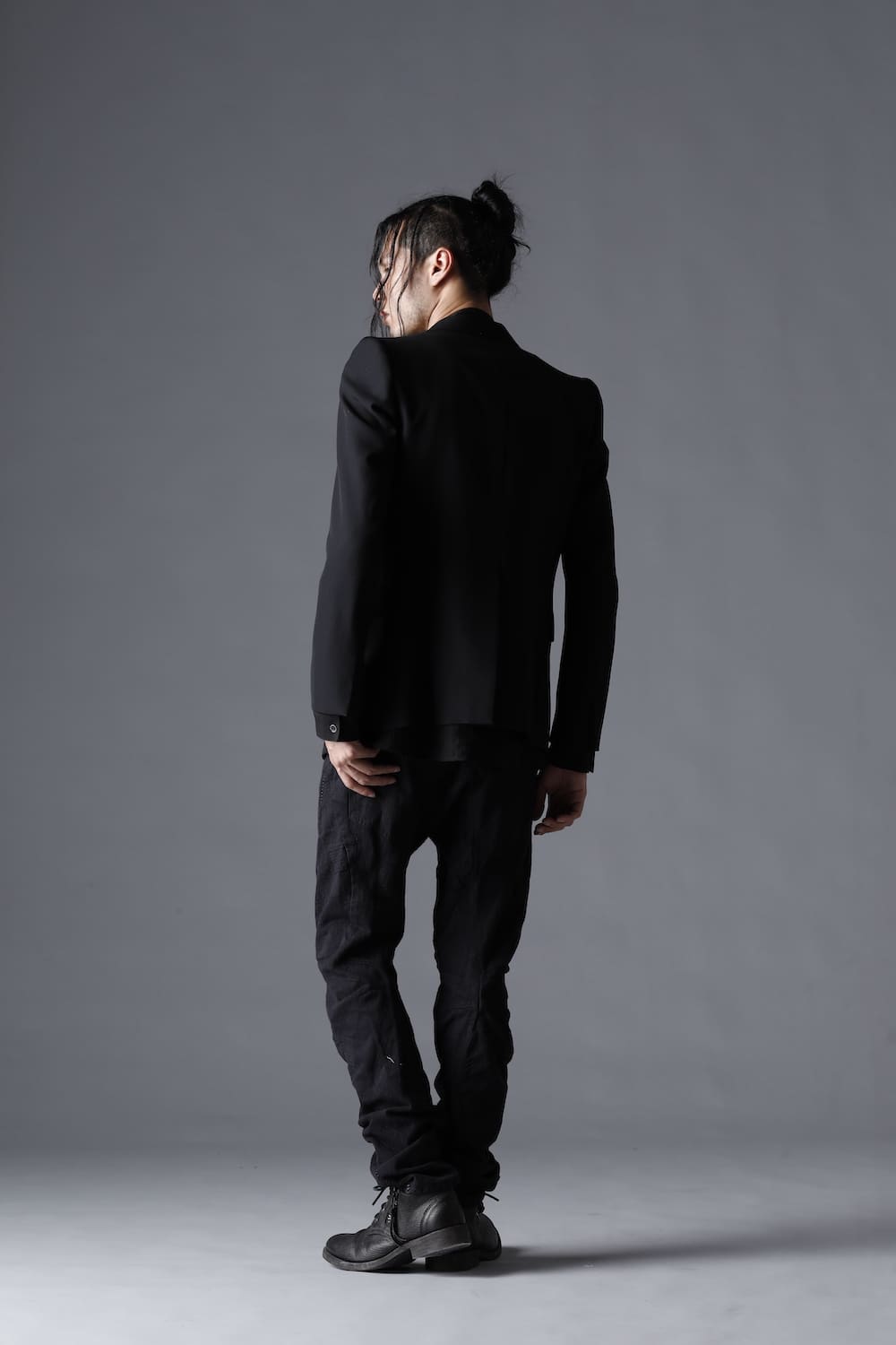 Patchwork Jacquard Stretch Cotton Overlock Twist Curve Slim Trousers  Charcoal