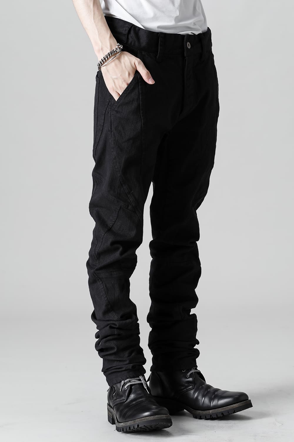 Solid Black Twisted Slim Pants