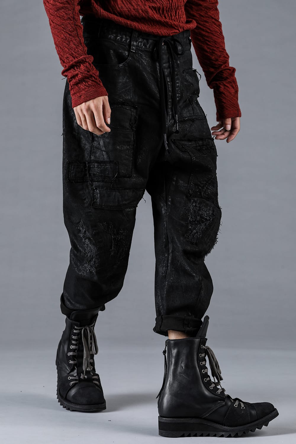 Product Coated Stretch Denim Damage Repair Cropped Pants