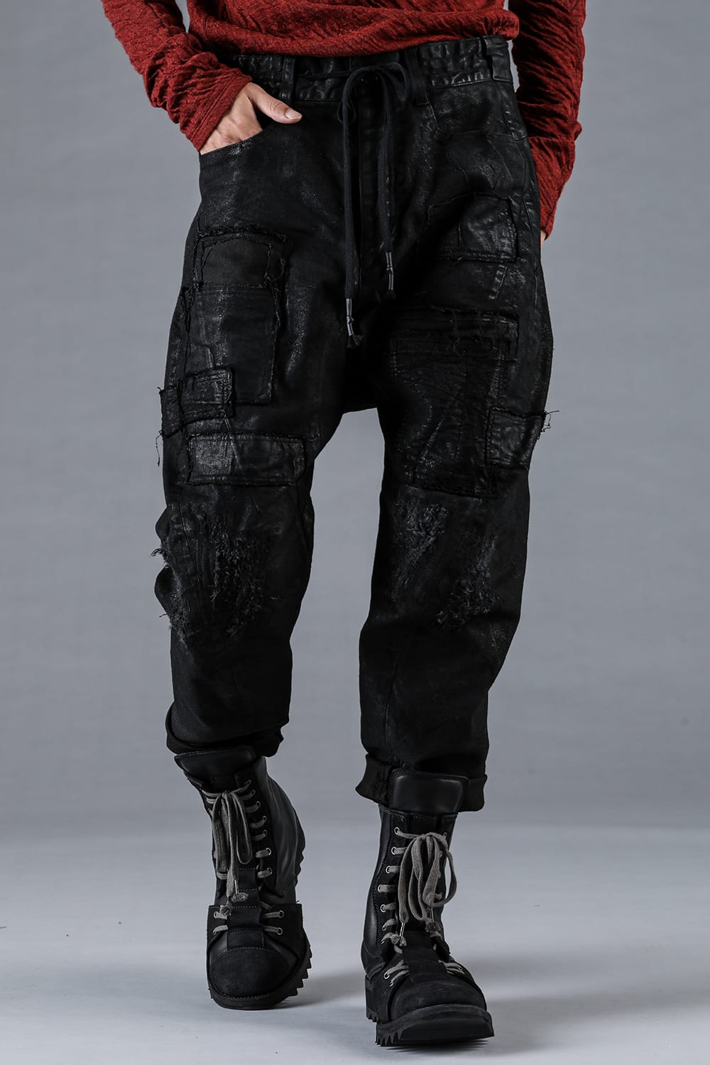 Product Coated Stretch Denim Damage Repair Cropped Pants