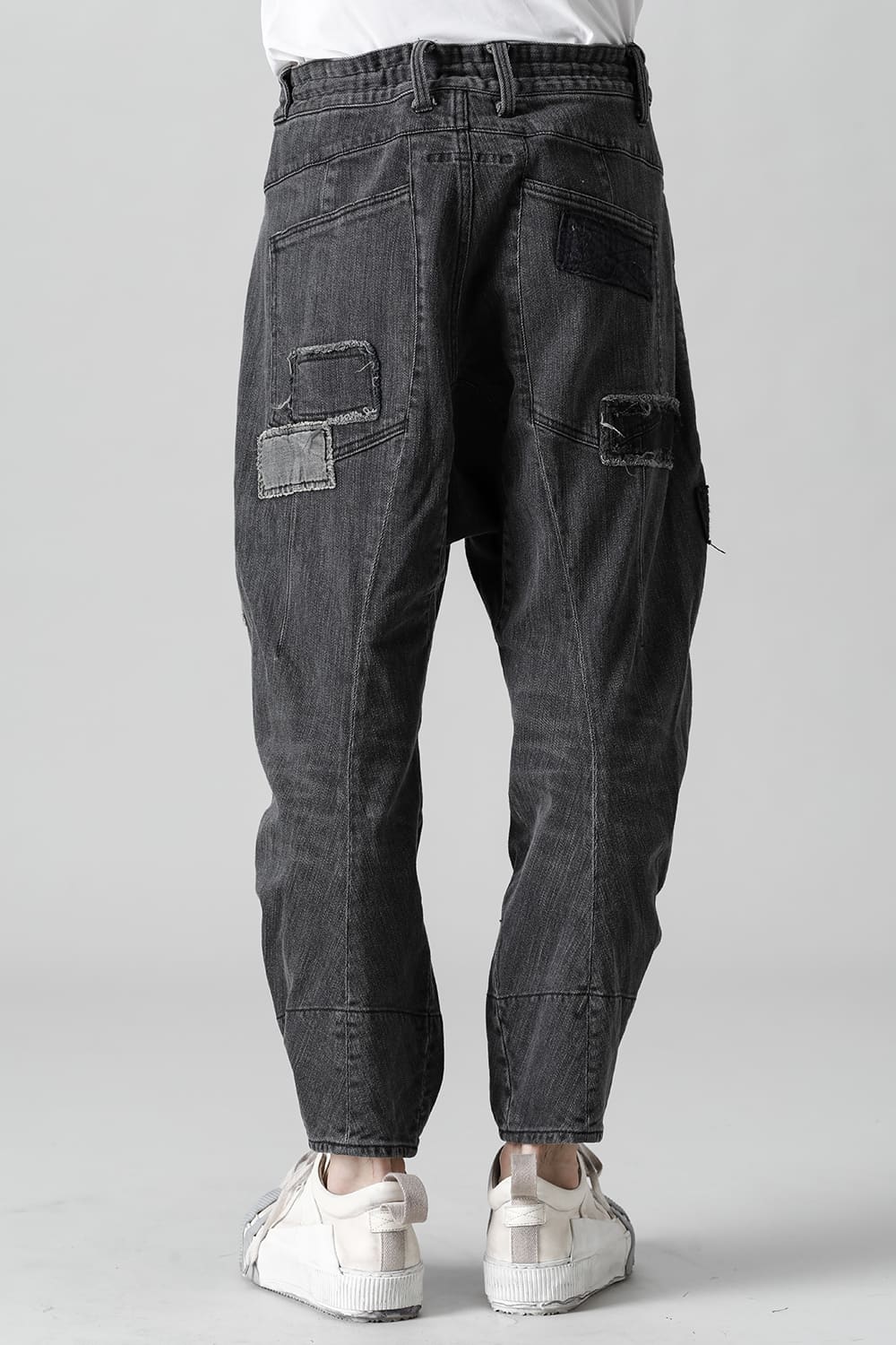 Damaged Repair Curve Tapered Drop Crotch Denim Pants