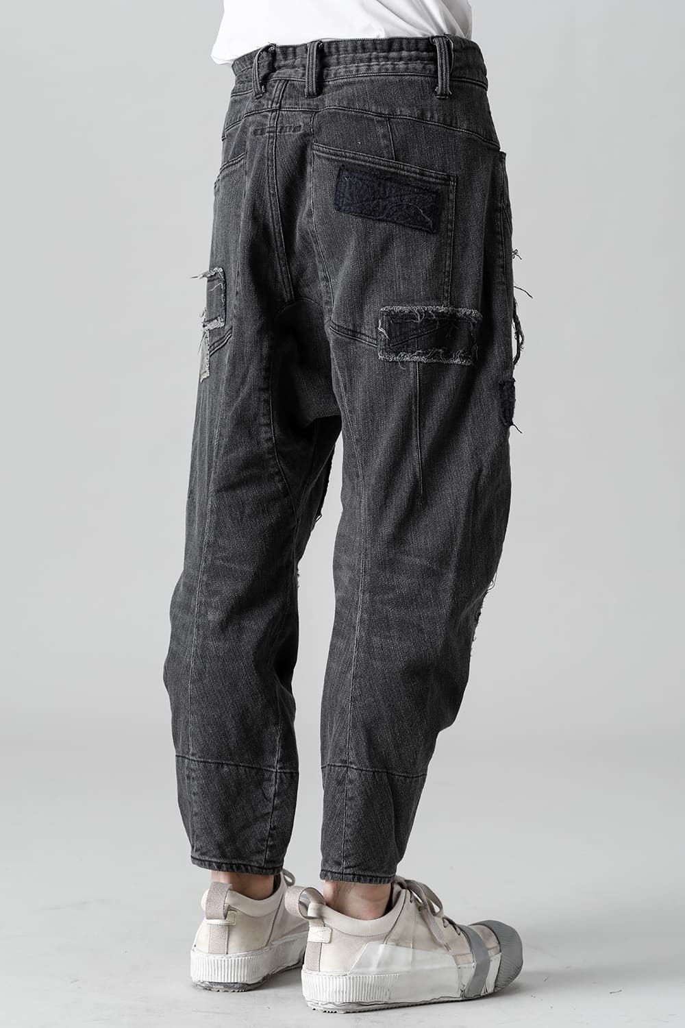 Damaged Repair Curve Tapered Drop Crotch Denim Pants