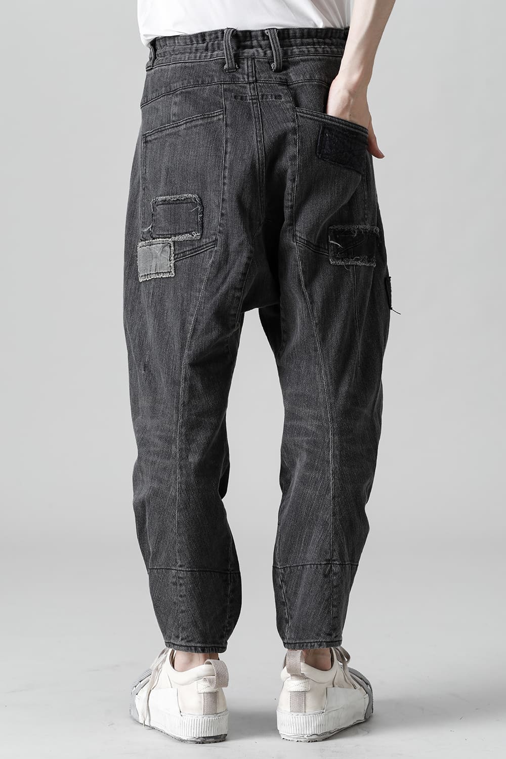 Damaged Repair Curve Tapered Drop Crotch Denim Pants