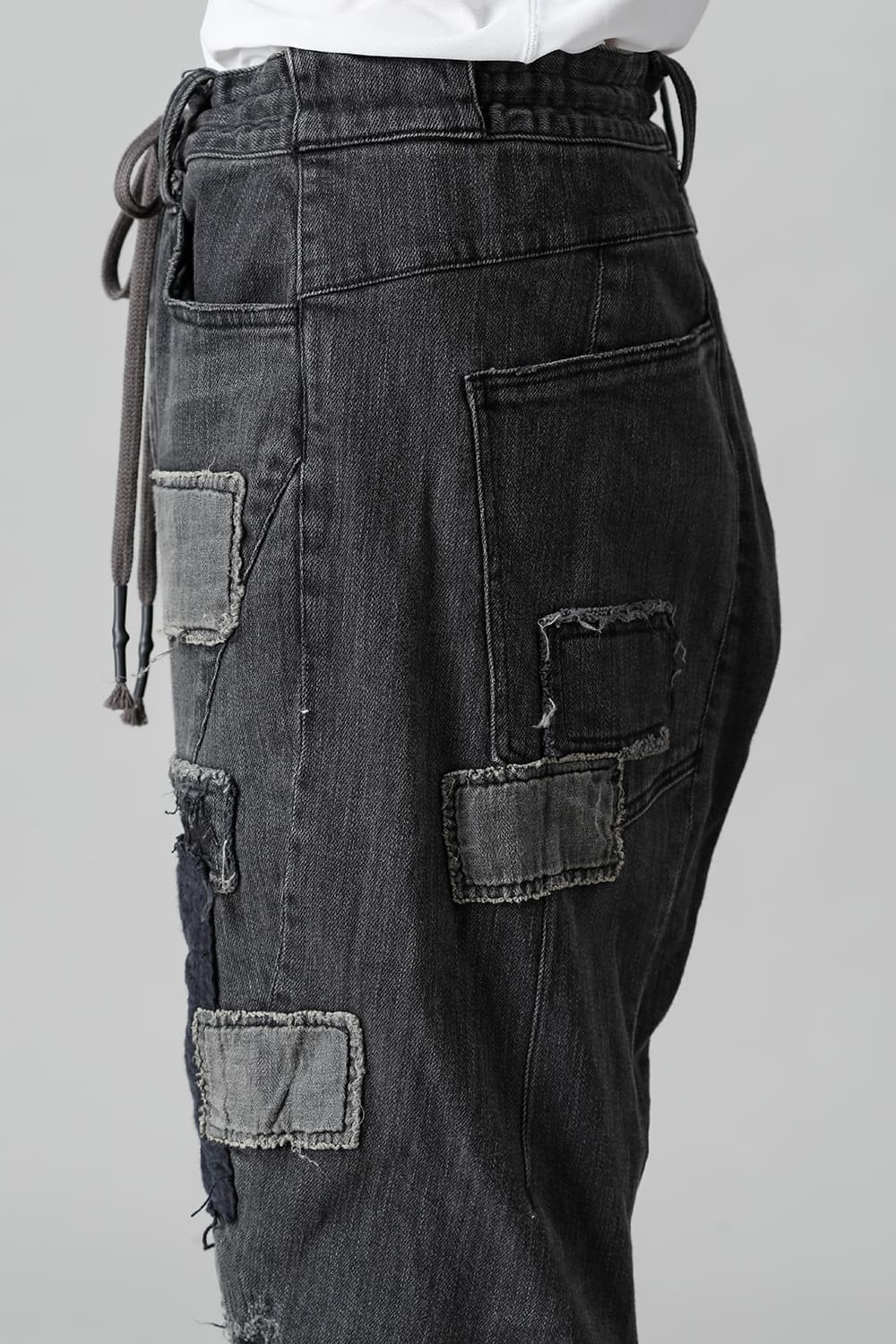 Damaged Repair Curve Tapered Drop Crotch Denim Pants