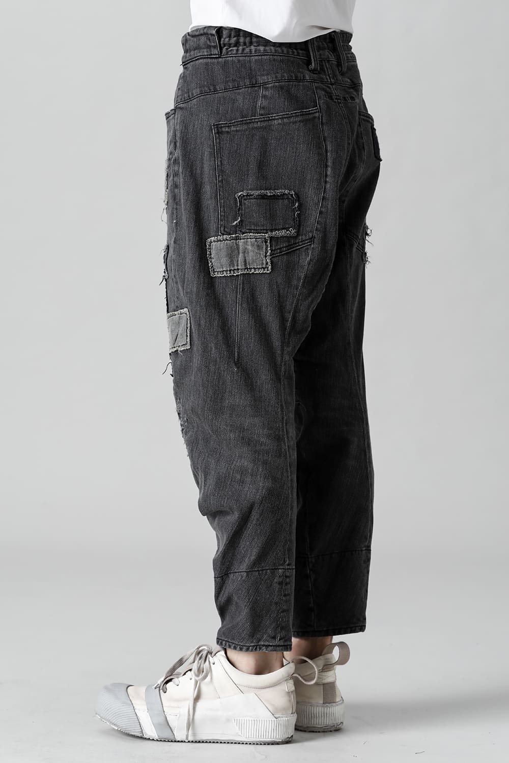 Damaged Repair Curve Tapered Drop Crotch Denim Pants
