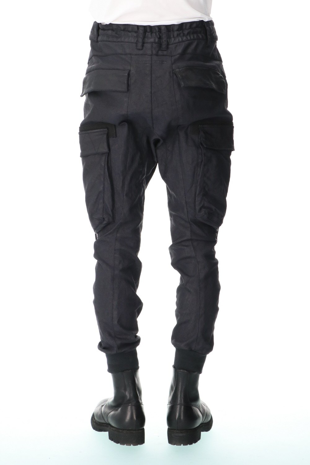 Carbon Coated Denim Drop Crotch Cargo Slim Pants