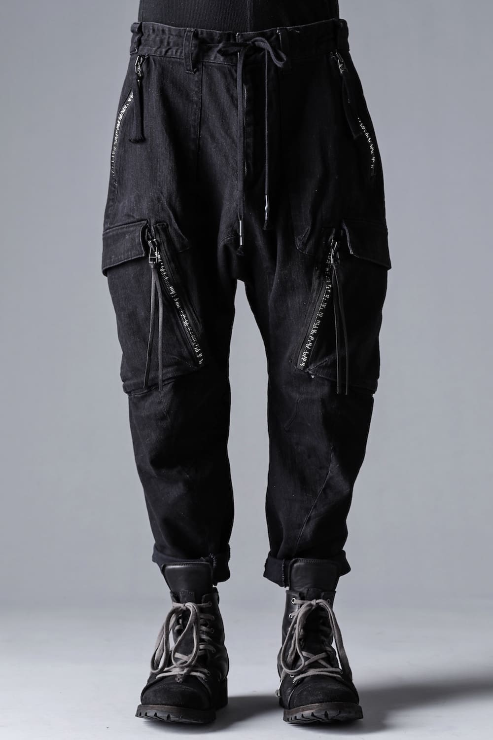 Stretch Cotton Denim Tapered Cargo Cropped Denim Pants