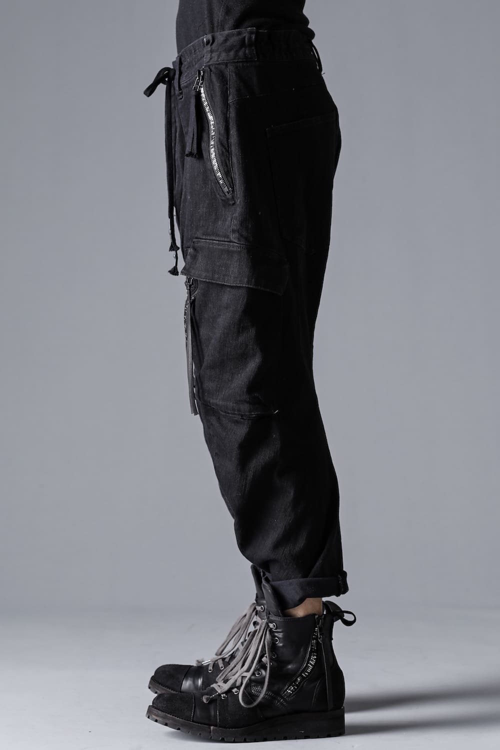 Stretch Cotton Denim Tapered Cargo Cropped Denim Pants