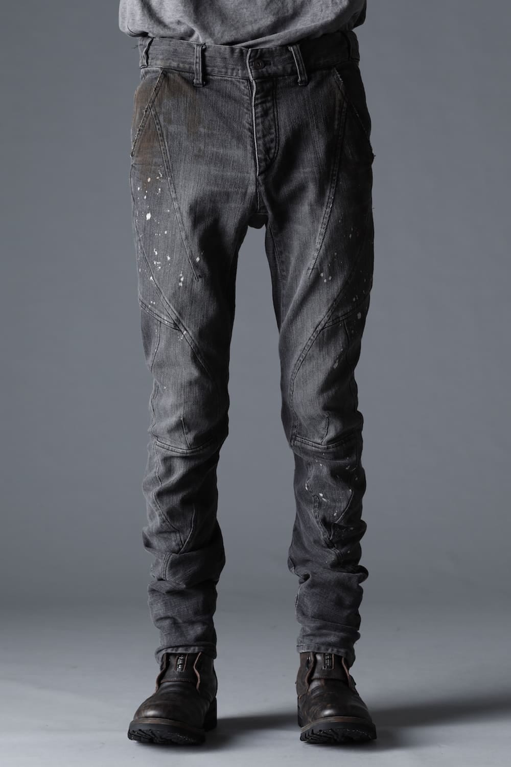 Dusty Effect Stretch Cotton Denim Twisted Curve Slim Pants